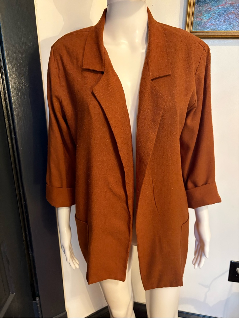 80s 90s Copycats Vintage Linen Cotton oversized Womens blazer - Medium - Rust